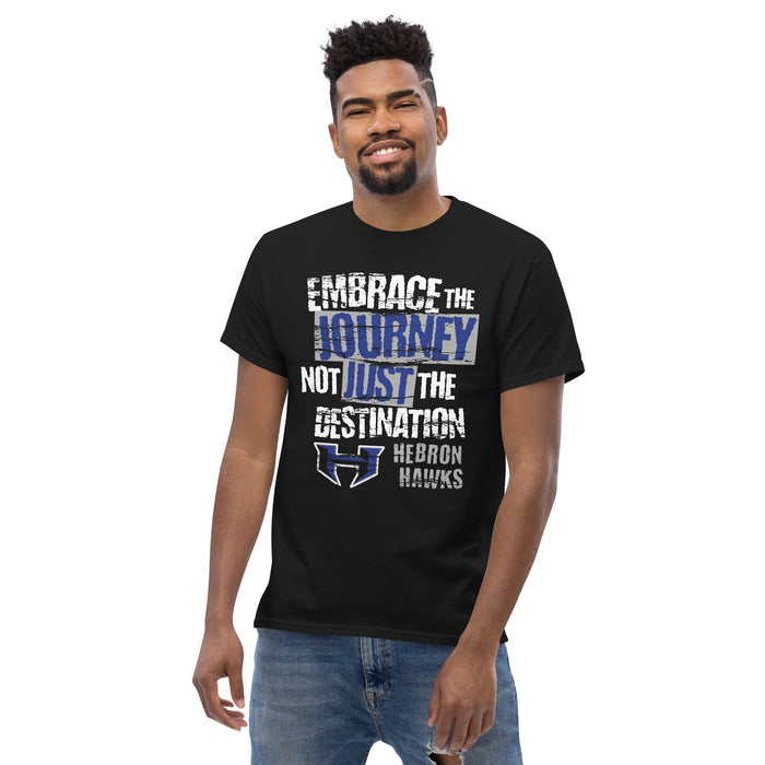 Front view of Hebron High School Hawks Black Classic Unisex T-shirt 232