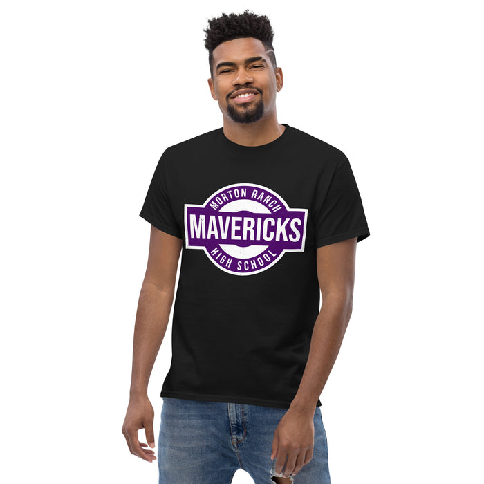 Front view of Morton Ranch High School Mavericks Black Classic Unisex T-shirt 011