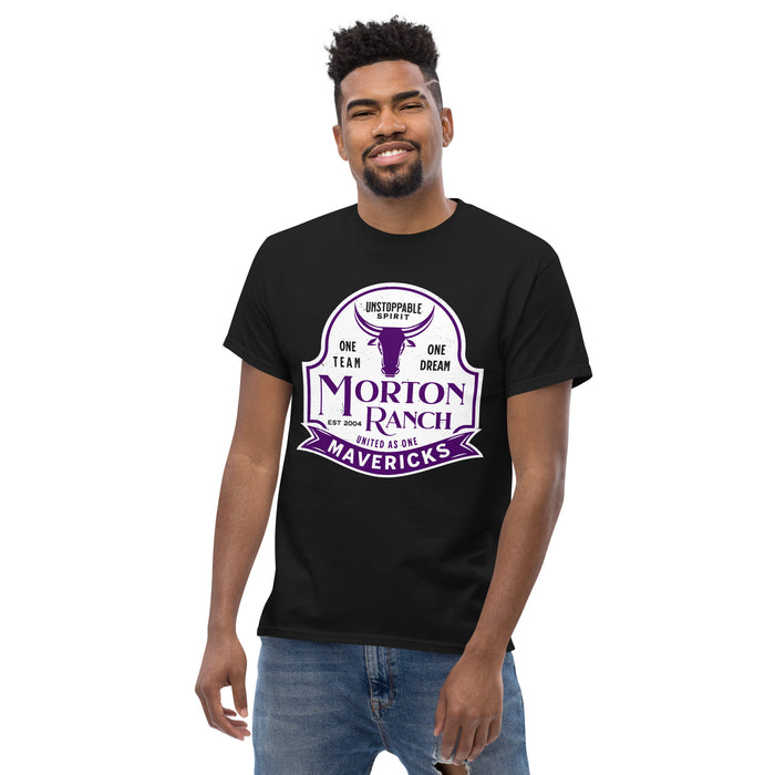 Front view of Morton Ranch High School Mavericks Black Classic Unisex T-shirt 219