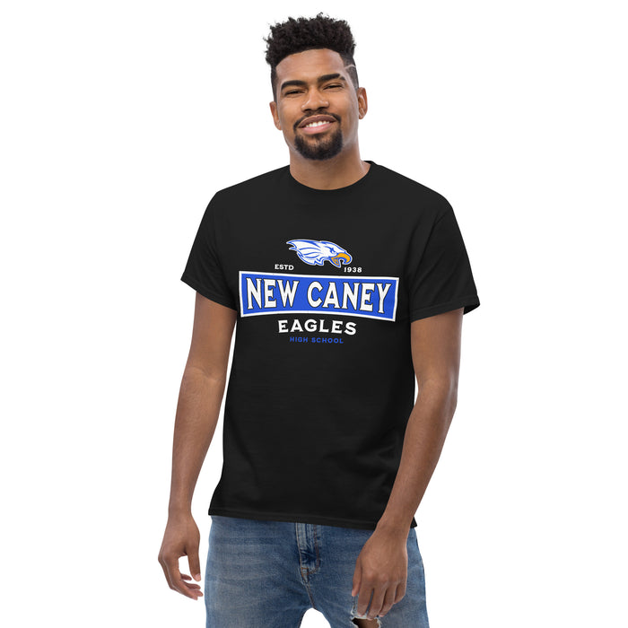 Front view of Man wearing New Caney High School Eagles Black Classic Unisex T-shirt 202