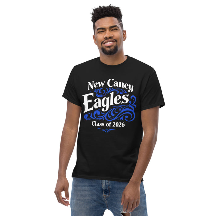 Front view of New Caney High School Eagles Black Classic Unisex T-shirt 253