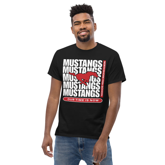 Front view of North Shore High School Mustangs Black Classic Unisex T-shirt 235