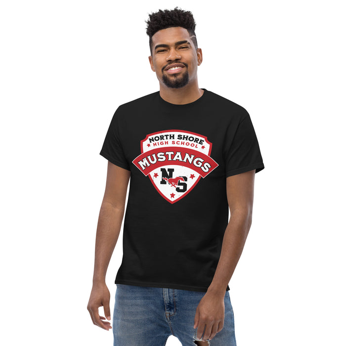 Front view of North Shore High School Mustangs Black Classic Unisex T-shirt 221