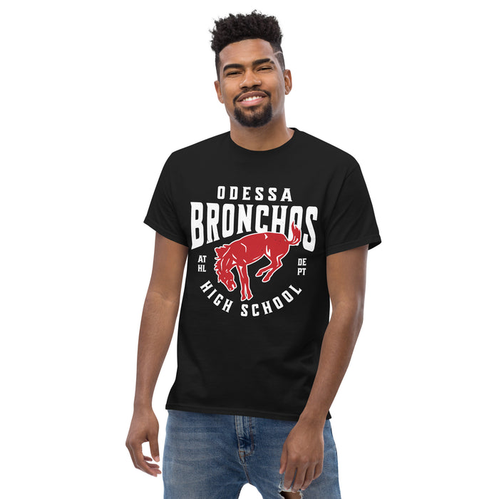 Front view of Odessa High School Bronchos Black Classic Unisex T-shirt 213