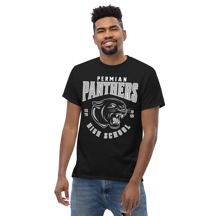 Man wearing Permian High School Panthers Black Classic Unisex T-shirt 213
