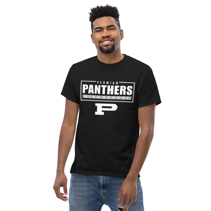Front view of Permian High School Panthers Black Classic Unisex T-shirt 049