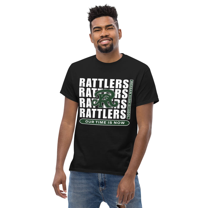 Front view of Reagan High School Rattlers Black Classic Unisex T-shirt 235