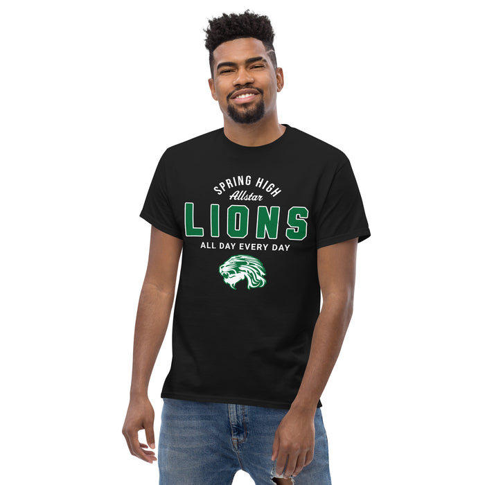 Man wearing Spring High School Lions Black Classic Unisex T-shirt 040