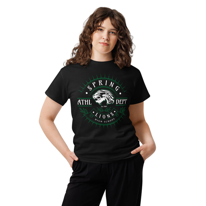 Woman wearing Spring High School Lions Black Classic Unisex T-shirt 201