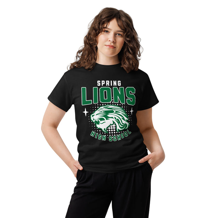 Woman wearing Spring High School Lions Black Classic Unisex T-shirt 204
