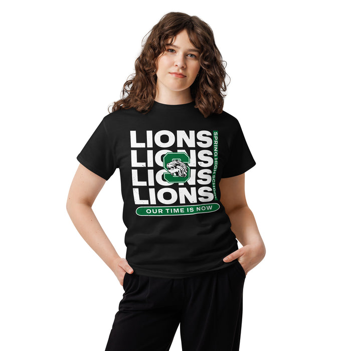 Woman wearing Spring High School Lions Black Classic Unisex T-shirt 235