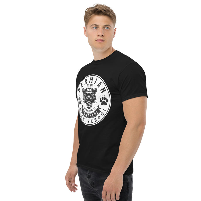 Side view of Permian High School Panthers Black Classic Unisex T-shirt 215