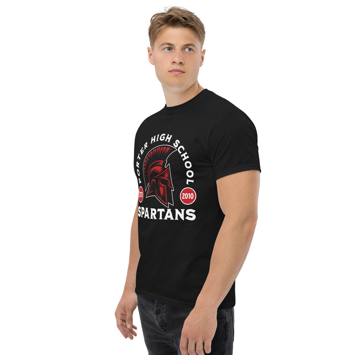 Side view of Porter High School Spartans Black Classic Unisex T-shirt 208