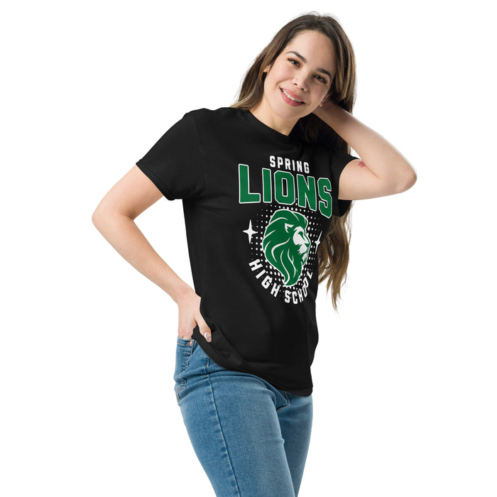 Woman wearing Spring High School Lions Black Classic Unisex T-shirt 204