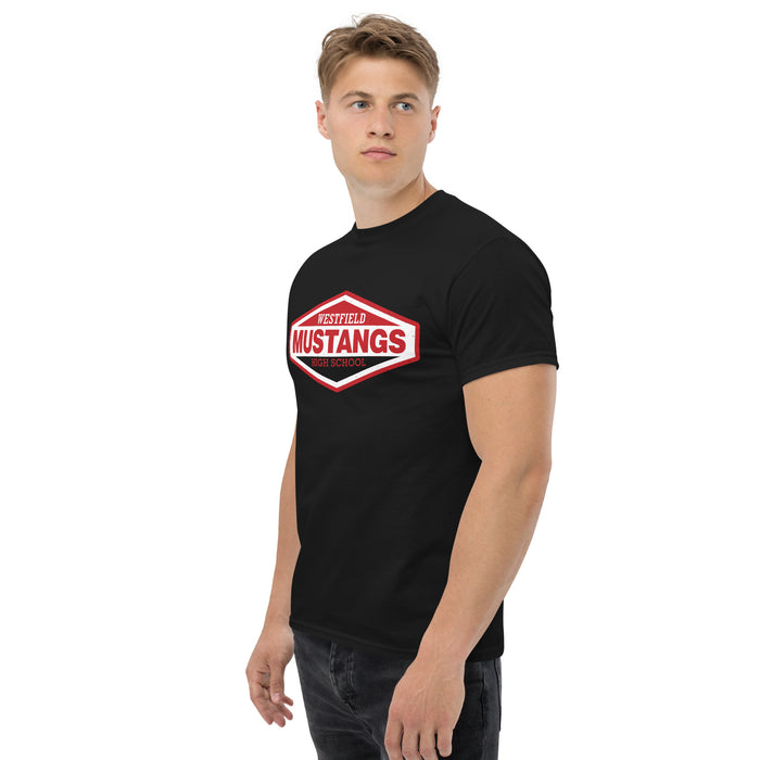 Side view of Westfield High School Mustangs Black Classic Unisex T-shirt 009