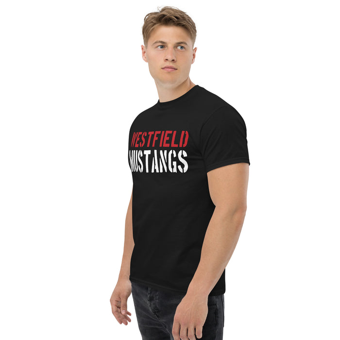 Side view of Westfield High School Mustangs Black Classic Unisex T-shirt 017