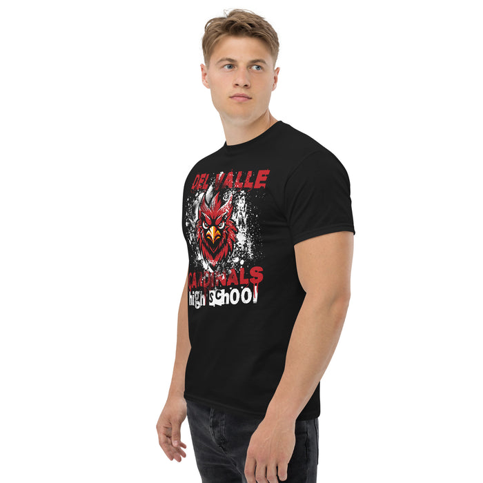 Side view of Del Valle High School Cardinals Black Classic Unisex T-shirt 205