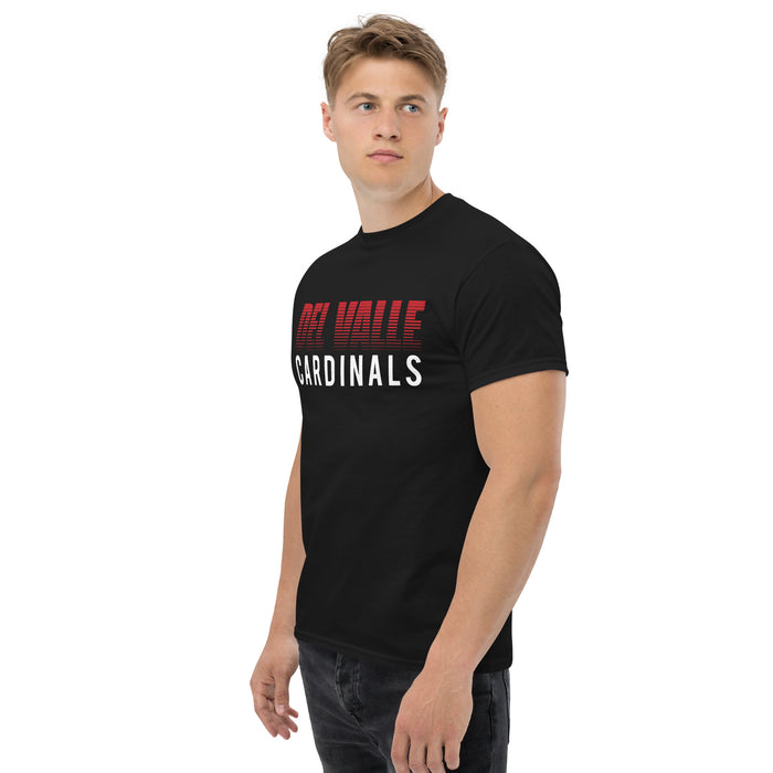 Side view of Del Valle High School Cardinals Black Classic Unisex T-shirt 024