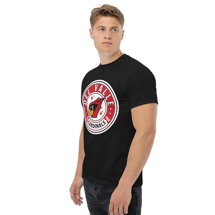 Side view of Del Valle High School Cardinals Black Classic Unisex T-shirt 220