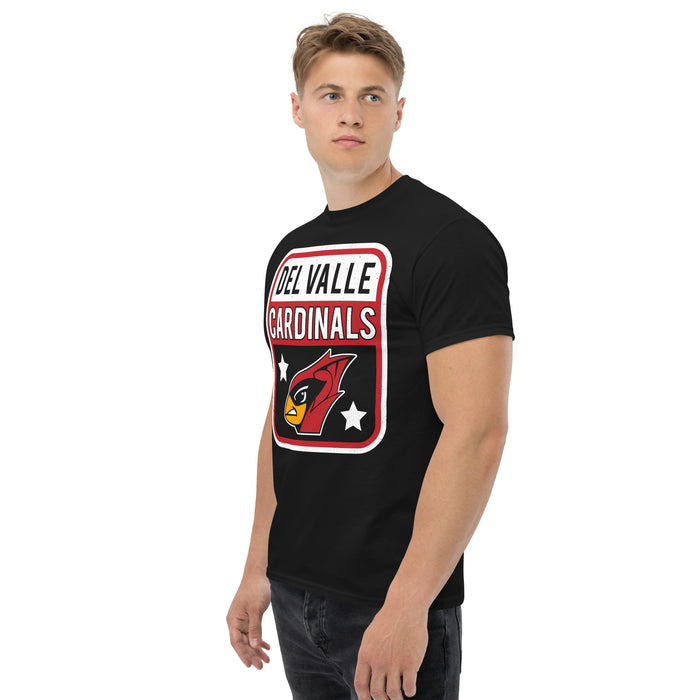 Side view of Del Valle High School Cardinals Black Classic Unisex T-shirt 001