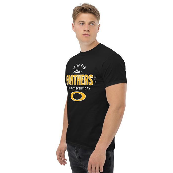 Side view of Klein Oak High School Panthers Classic Unisex Black T-shirt 040