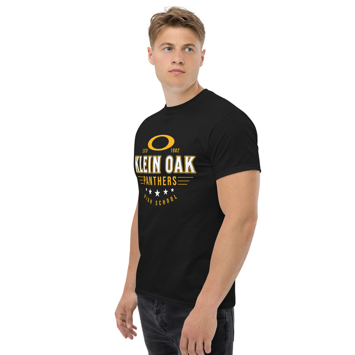 Side view of Klein Oak High School Panthers Classic Unisex Black T-shirt 217