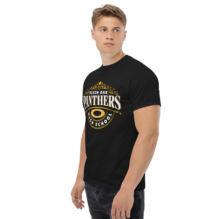 Man wearing Klein Oak High School Panthers Classic Unisex Black T-shirt 211
