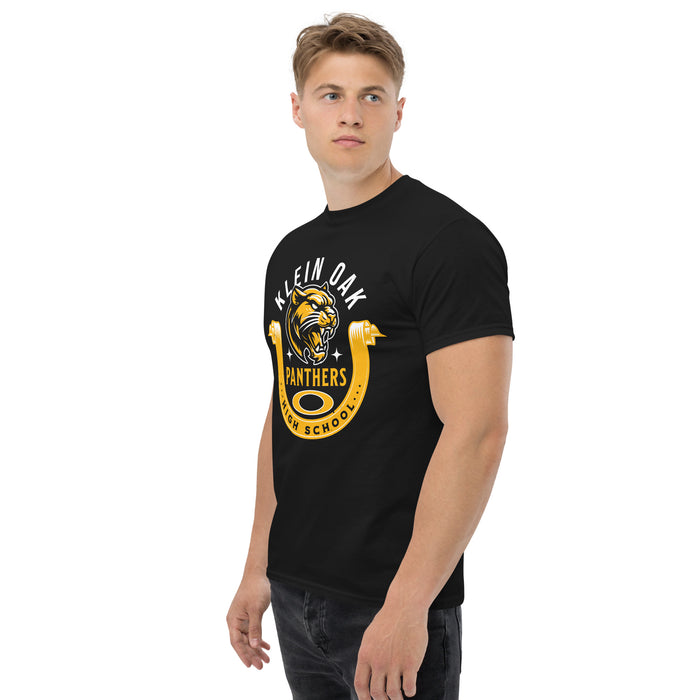 Side view of Klein Oak High School Panthers Classic Unisex Black T-shirt 229