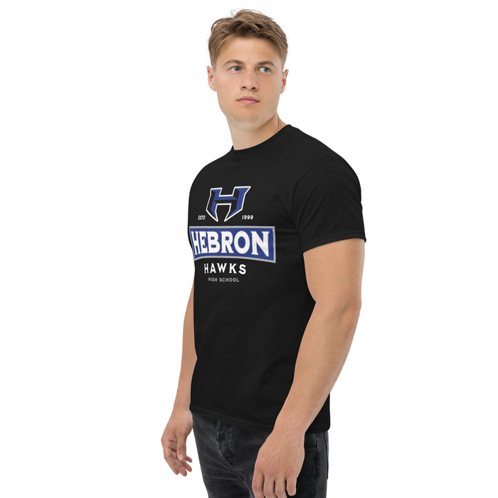 Man wearing Hebron High School Hawks Black Classic Unisex T-shirt 202