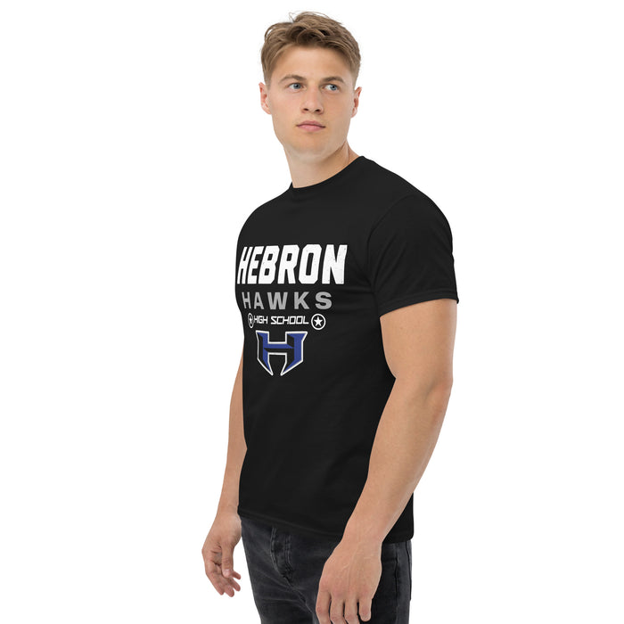 Man wearing Hebron High School Hawks Black Classic Unisex T-shirt 003
