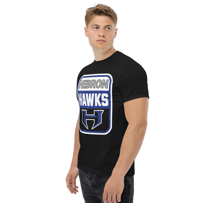 Man wearing Hebron High School Hawks Black Classic Unisex T-shirt 001