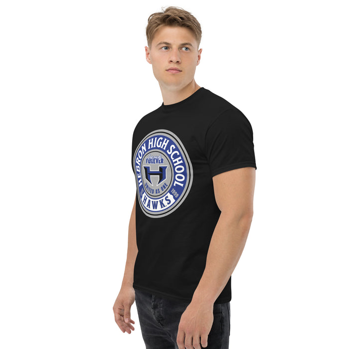 Man wearing Hebron High School Hawks Black Classic Unisex T-shirt 220