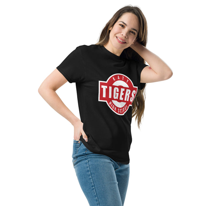 Woman wearing Katy High School Tigers Black Classic Unisex  T-shirt 011