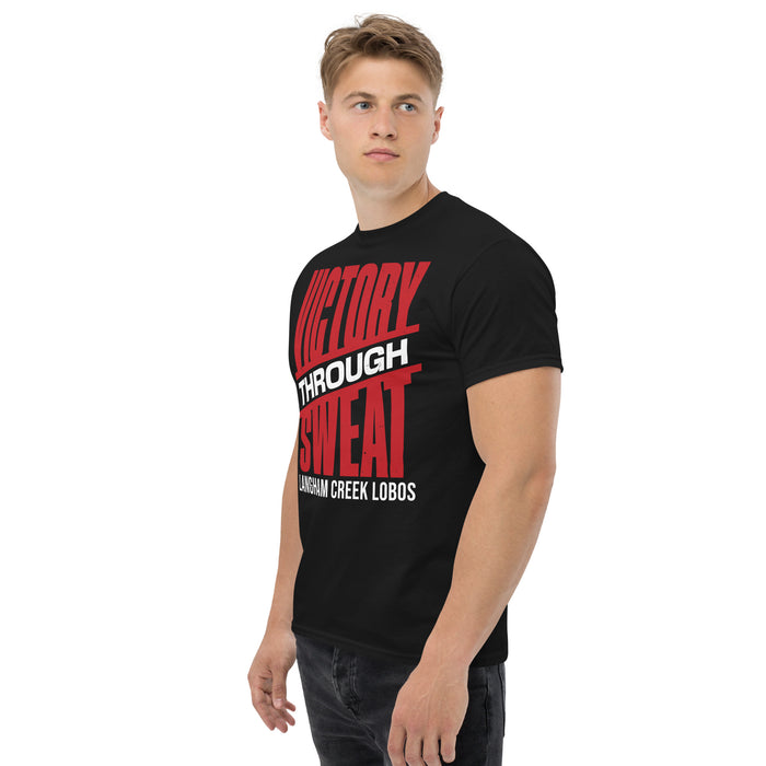 Man wearing Langham Creek High School Lobos Black Classic Unisex T-shirt 241