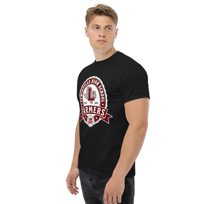 Man wearing Lewisville High School Farmers Black Classic Unisex T-shirt 212