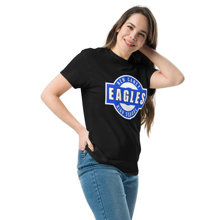 Woman wearing New Caney High School Eagles Black Classic Unisex T-shirt 011