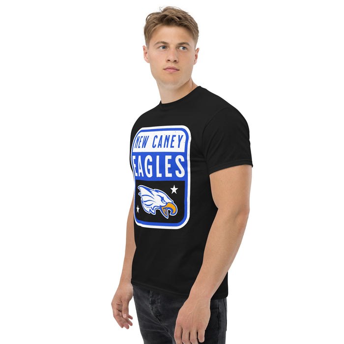Man wearing New Caney High School Eagles Black Classic Unisex T-shirt 001