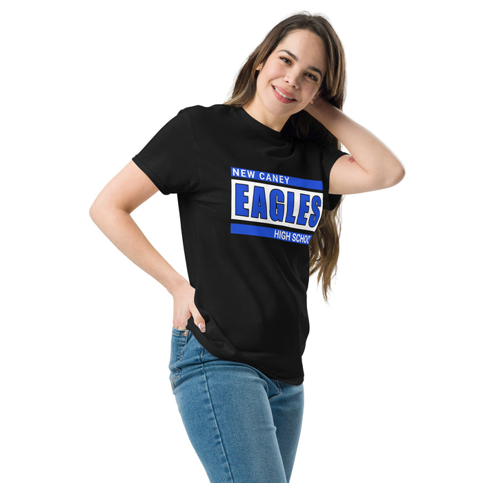 Woman wearing New Caney High School Eagles Black Classic Unisex T-shirt 098
