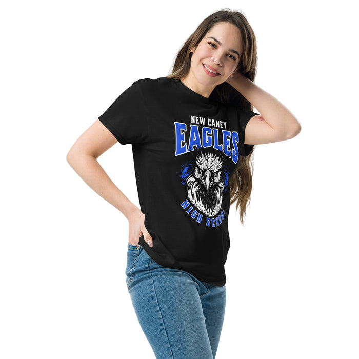 Woman wearing New Caney High School Eagles Black Classic Unisex T-shirt 213