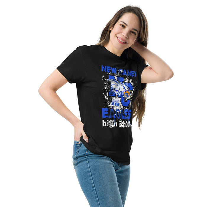 Woman wearing New Caney High School Eagles Black Classic Unisex T-shirt 205