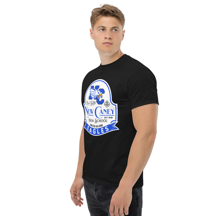 Man wearing New Caney High School Eagles Black Classic Unisex T-shirt 219
