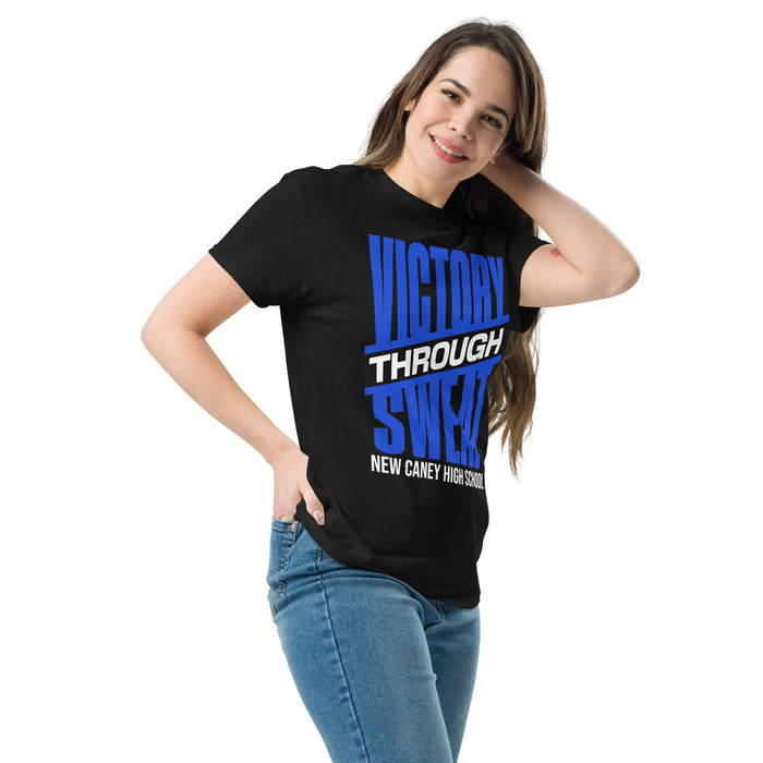 Woman wearing New Caney High School Eagles Black Classic Unisex T-shirt 241