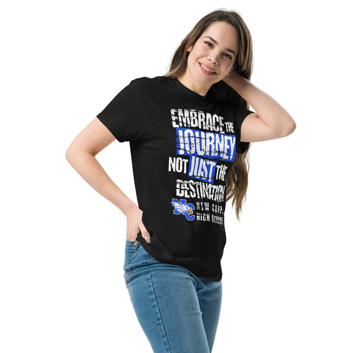 Woman wearing New Caney High School Eagles Black Classic Unisex T-shirt 232