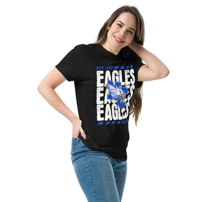 Woman wearing New Caney High School Eagles Black Classic Unisex T-shirt 223
