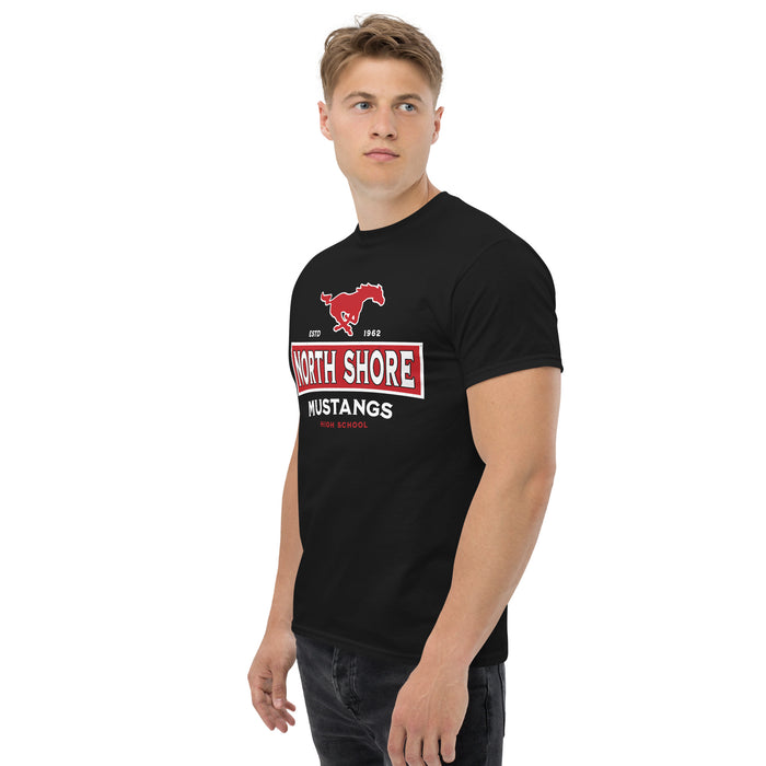 Close-up view of North Shore High School Mustangs Black Classic Unisex T-shirt 202