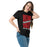 Woman wearing North Shore High School Mustangs Black Classic Unisex T-shirt 241