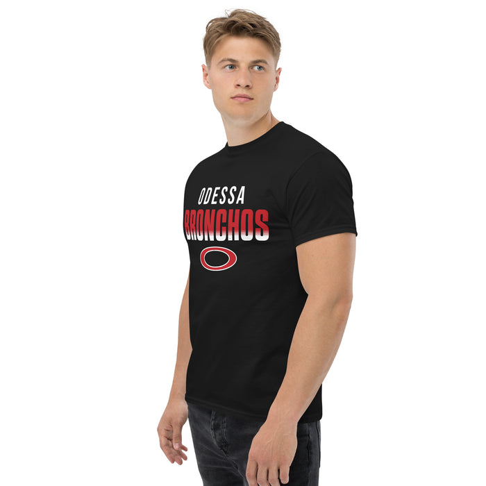 Man wearing Odessa High School Bronchos Black Classic Unisex T-shirt 024