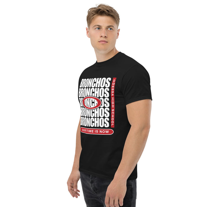 Man wearing Odessa High School Bronchos Black Classic Unisex T-shirt 235