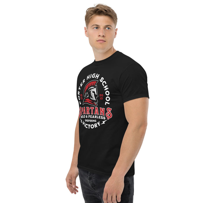 Man wearing Porter High School Spartans Black Classic Unisex T-shirt 206