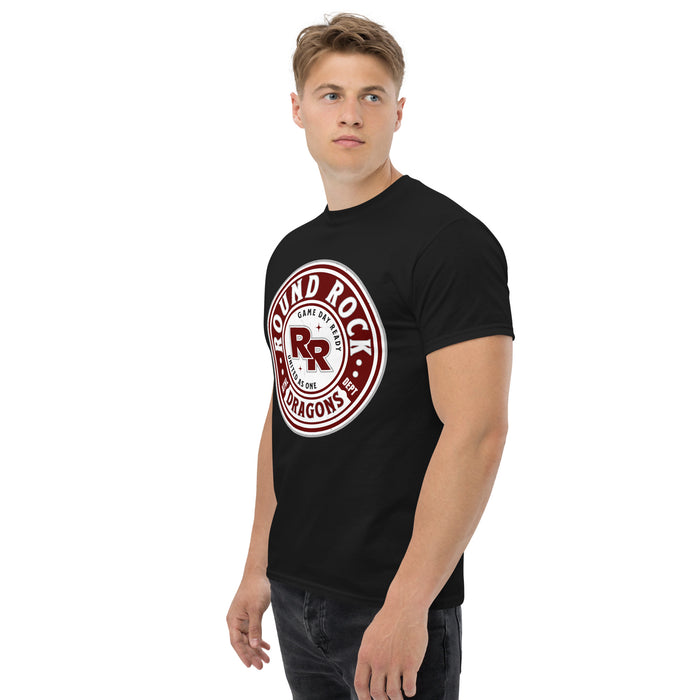 Man wearing Round Rock High School Dragons Black Classic Unisex T-shirt 220